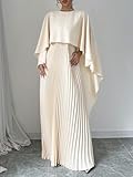 UOOZEE Women's 2025 Spring Wedding Guest Casual Dresses Pleated Crewneck A Line Maxi Party Dress, Apricot, M