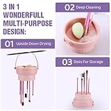 Makeup Brush Cleaner Mat 3 in 1 Silicone Makeup Brush Cleaner Bowl Cosmetic Brushes Cleaning Tool Organizer for Storage and Air Drying (Pink)