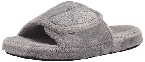 Acorn Men's Spa Slide Slippers with Adjustable Strap and Soft Terry Lining, Grey, Large / 10.5-11.5 Regular US