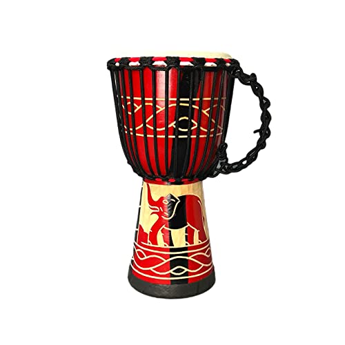 BORIYAM Djembe Drum Professionally Hand Carved, Goatskin Drum Head, From West African Style Tambourine, Bongo, Percussion (Red Elephant)