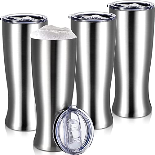 Geetery 4 Pcs Stainless Steel Beer Tumbler for Men 20oz Double Wall Beer Cup Insulated Mug Vacuum Mug Gifts for Christmas Coffee Hot or Cold Beverages Travel Drinking(Silver)