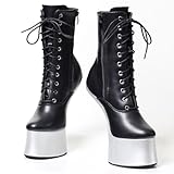 BNSHTZAC High Heels 18cm Horseshoe High Heeled Boots Thick Bottom Pole Dancing,Black-40