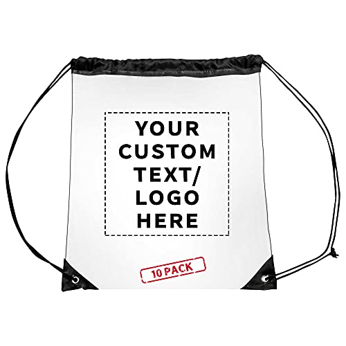 DISCOUNT PROMOS 10 Plastic Drawstring Backpacks Set - Customizable Text, Logo - Plastic, Durable, Clear, Water Resistant - Black