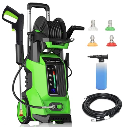 Electric Pressure Washer 5000PSI 3.5GPM with Touch Screen & 5 Nozzles, Portable Design for Car, Patio, and Outdoor Cleaning (Green)