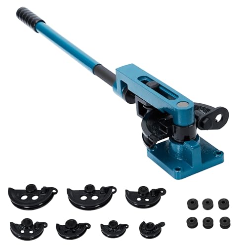 Tube Bender, 3/8" to 1" Manual Tube Bender with Tube Cutter and 7 Sturdy Dies, 0-180° Easy and Fast Bending, Heavy Duty Steel Metal Copper Tube Bender for Repair Shops