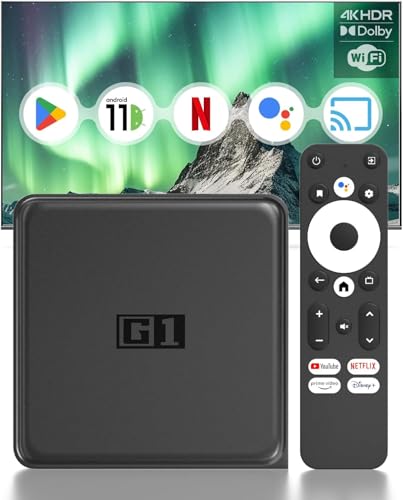 Android 11.0 TV Box - G1 Smart TV Box Compatible with Netflix Google Certified, 4GB RAM+32GB ROM Streaming Media Player, 4K60fps HDR 10+, Dolby Vision&Audio, WiFi 6, BT 5.0, Voice Control/Chromecast