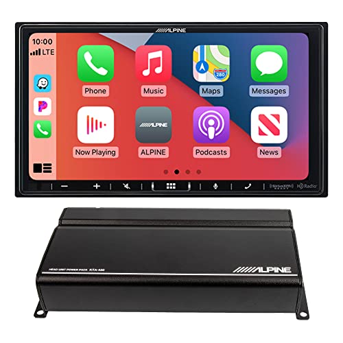 Alpine iLX-407 Shallow Chassis 7-Inch Multimedia Receiver Compatible with Apple Carplay and Android Auto with Alpine KTA-450 Power Pack Amplifier with Power Stack Bracket