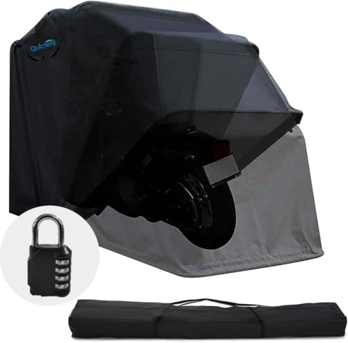 Quictent 136"x 54" Motorcycle Storage Shelter with Code Lock & Carry Bag Heavy Duty Vehicle Shed Cover Garage Tent with 2 Roll-Up Side Windows - Black