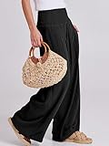 ANRABESS Women Linen Palazzo Pants Summer Boho Wide Leg High Waist Casual Lounge Pant 2025 Beach Travel Vacation Outfits Black X-Large