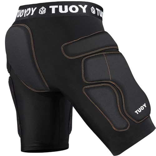 TUOY Protective Padded Shorts for Snowboard,Skate and Ski,3D Protection for Hip,Butt and Tailbone Black