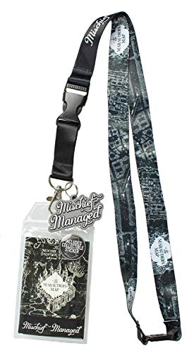 Harry Potter Mischief Managed Marauders Map ID Lanyard Badge Holder with 2" Rubber Charm Pendant and Collectible Sticker