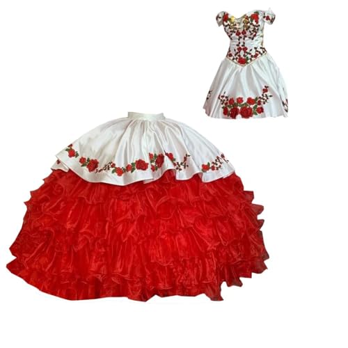 Modest Red Floral African Flowers Embroidery Ball Gown Off Shoulder Quinceanera Dresses Gold Patterned Plus Size XV Prom Two Pieces Detachable Train 24