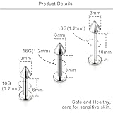 Lcolyoli G23 Titanium Lip Rings 16G Labret Jewelry Medusa Piercing Jewelry Monroe Lip Rings Different Size Tragus Nail Conch Helix Earring Stud Bar Length 6mm 8mm 10mm Spike