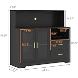 Auromie Wine Bar Cabinet with LED Light, Home Coffee Cabinet with Wine and Glass Rack, Kitchen Buffet Sideboard with Storage Cabinet&Drawers, Modern Liquor Cabinet for Living Room Dining Room (Black)