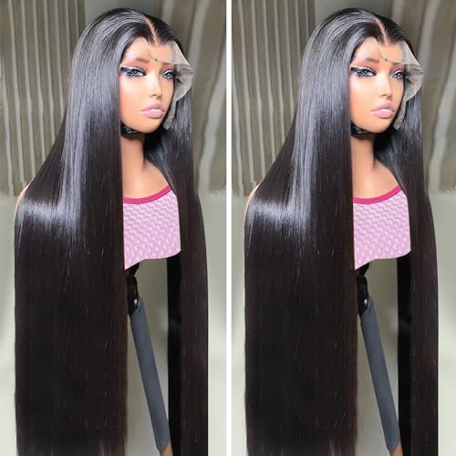 yuccy 40 Inch Wig Human Hair 13x4 Straight Lace Front Wigs Human Hair 200% Density Glueless Wigs Human Hair Pre Plucked HD Transparent Lace Frontal Wigs Human Hair Wigs for Black Women…