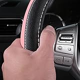 Leather Car Steering Wheel Cover, Non-Slip Car Wheel Cover Protector Breathable Microfiber Leather Universal Fit for Most Cars(Pink)