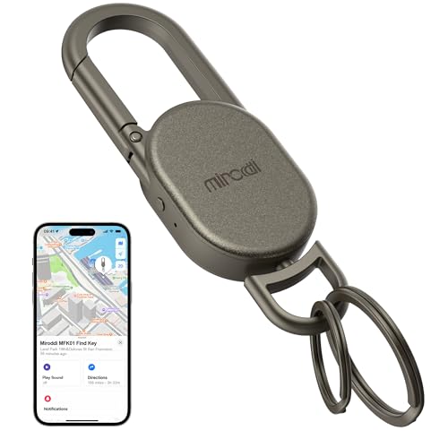 Miroddi Keychain with Tracker, Men's Key Chain Works with Find My App (iOS Only), Heavy Duty Car Keychain Carabiner with GPS Tracker, Anti-Lost Key Fob Carabiner, Keys Finder, Rechargeable, Gunmetal