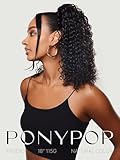 Frodio Clip in Ponytail Extension Human Hair for women 18 Inches Long Water Wave Curly Extension Ponytail Natural Color