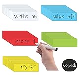 STTMGN Dry Erase Magnetic Labels (1x3",Pack of 60),Write On Magnets Sticker,Real Waterproof/Reusable for Classroom&Office&Cabinet&whiteboard&Fridge&More (Multicolor)