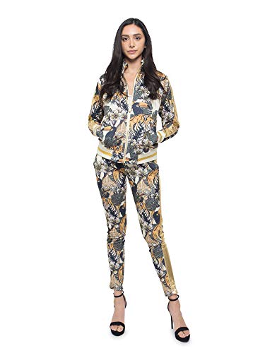 VICTORIOUS Women's Royal Jungle Floral Tiger 2 Piece Tracksuit Set - Long Sleeve Sweatshirts and Sweat Pants VL207 - Off-White - 3X-Large - C8F