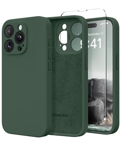 SuydanBox Magnetic for iPhone 15 Pro Max Case, Compatible with MagSafe, [Full Camera Protection][Screen Protector] Silicone Shockproof Protective Phone Case for iPhone 15 Pro Max 6.7", Alpine Green