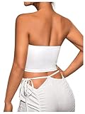 OYOANGLE Women's Fuzzy Trim Strapless Sleeveless Solid Fitted Bandeau Crop Tube Top White XS