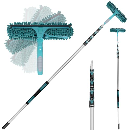 TelesPro 36 Feet High Reach Window Squeegee with 7-30 Ft Extension Pole, Window Cleaner Tool with 5-Stage Telescoping Pole, Window Cleaning Kit with Rotatable Head (2 Squeegee & 2 Microfibre Cloths)