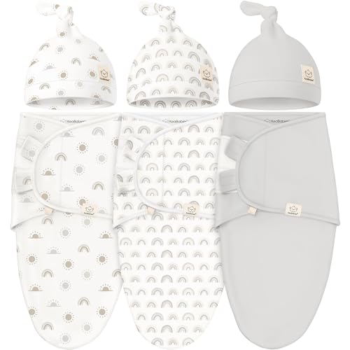 KeaBabies 3-Pack Swaddles for Newborn Baby Girls, Boys with Hats - Organic Soft Baby Sleep Sacks, Breathable Baby Swaddle 3-6 Months Beanies Set, Premie Infant Sleep Sack 0-3 Months (Shifts)