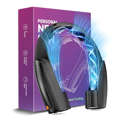 Slientspin AI Portable Neck Fan with 6 Powerful Speeds, 8000mAh Battery Operated USB-C Rechargeable Fan, Hands-Free 360° Cooling Neck Fan,Twistable,Ultra-Quiet Personal Fan Gift for Women Men (Black)