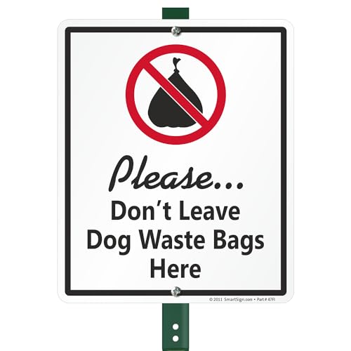 SmartSign 12" x 10" 'Please Don’t Leave Dog Waste Bags Here' Yard Sign with 3 foot Stake, 40 mil Laminated Rustproof Aluminum, Red, Black and White, Made in USA