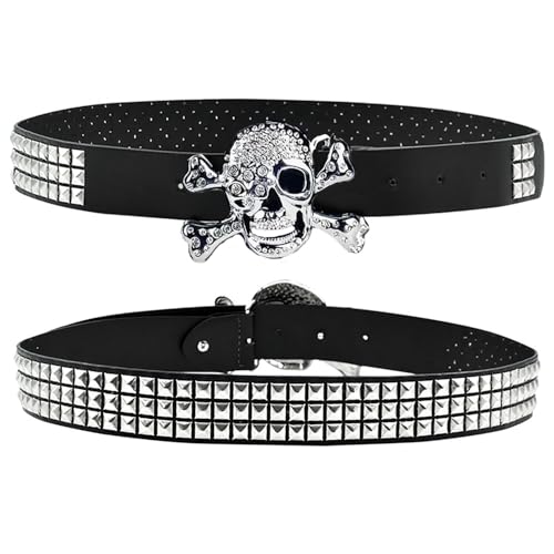 Wloisc Skull Belts with Studded - Goth Punk Rave Emo Style – Cool BB Belts for Men Women