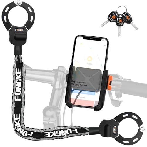 Scooter Lock Anti Theft, Electric Scooter Locks & Phone Holder, Bike Locks Heavy Duty, Security Chain for E Scooter Segway Ninebot, Xiaomi, NIU and Other Electric Scooters