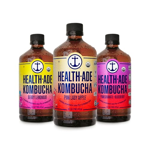 Health-Ade Fan Favorite Variety Pack Kombucha Tea, Organic Drink with Living Probiotics, Detoxifying Acids, Supports Gut Health, Non-GMO, Vegan, Gluten Free, 12 Pack (16 Fl Oz Bottles)