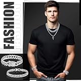 Huquary 8 Pcs Hip Hop Jewelry Set Bling Link Chain Cross Pendant Diamond Necklace Bracelet Rhinestone Ear Stud Watch Gift Men