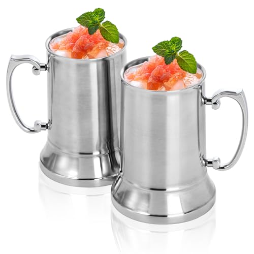 Goaste 2 Packs Tankard Style Beer Mugs, 20 OZ Double Walled Stainless Steel Beer Stein, Heat Insulated Coffee Mug Tumblers with Big Grip Handle for Hot or Cold Beverages, Milk, Tea, Bar Drinkaware