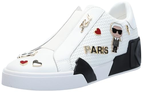 Karl Lagerfeld Paris Women's Mavise Pins Everyday Lace Up Sneaker, Bright White, 7