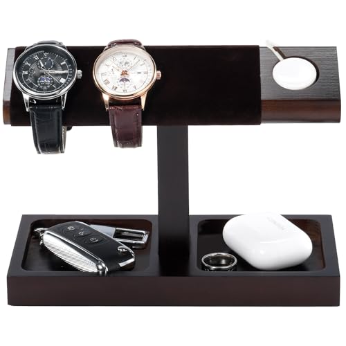 ProCase Wood Watch Display Stand Holder for Men, Wristwatch Tower with T-Bar Design, Hanging Watch Rack, Wooden Wrist Watch Tree