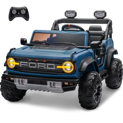 ENYOPRO 2 Seater Ride On Car for Kids, 24v Licensed Ford Bronco Raptor Electric Power Ride On Truck Toy with Remote Control, 4 Wheels Shock Absorption, Soft Start, Bluetooth, Radio, 3 Speed - Blue