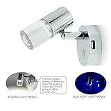 THALASSA Boat Reading Light with USB Port RV 12V Interior Fixtures LED Lamp Wall Sconce for Marine Motorhome Trailer Camper Caravan Indoor Lighting