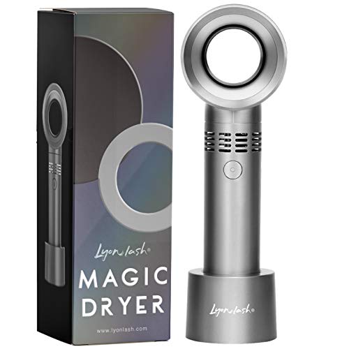 Lyon Lash Portable USB Rechargeable Bladeless Mini Fan/Air Conditioning Blower/Handheld Cooling Dryer, Essential Eyelash Extension Supplies, Dries Eyelash Extensions Glue/Adhesive Rapidly (Silver)