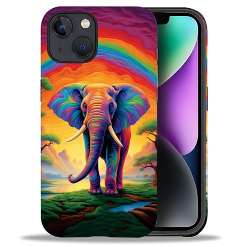 ZHEGAILIAN Compatible with iPhone 13 iPhone 14 Case,Coloured Elephant Case for iPhone 13 iPhone 14 2 in 1 Silicone Mixed Hard Pc,Durable Shock-Proof Protection Design Case for iPhone 13 iPhone 14