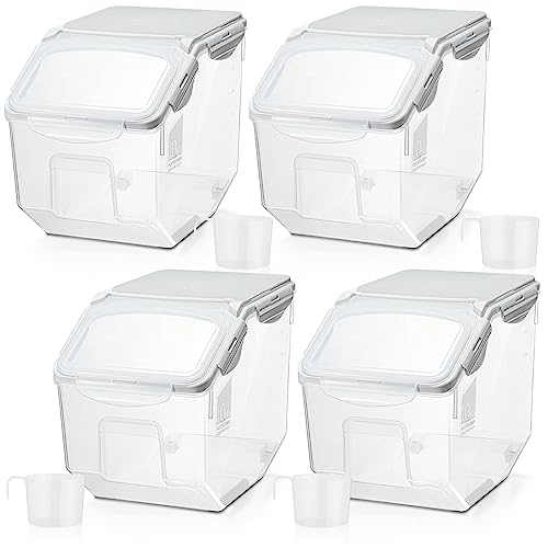 Umigy 4 Pack Rice Storage Container Flour Storage Bin with Wheels White Plastic Airtight Lid Boxes for Dog Pet Food Cereal Grain Dry Food (10 Liter / 20 lbs)