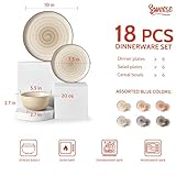 Sweese Plates and Bowls Sets, 18 Piece Dinnerware Set Porcelain Round Dinner Set for 6, Scratch Resistant Dishes Set, Dishwasher and Oven Microwave Safe Handpainted Swirl Dishware Sets, Neutral