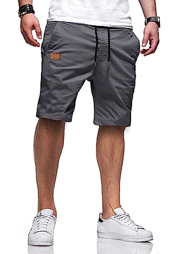 JMIERR Mens Casual Shorts - Cotton Drawstring Summer Hawaiian Beach Stretch Waist Twill Chino Dress Golf Shorts with Pockets for Men 9 Inch Inseam, US 40(2XL), S1 Grey 2