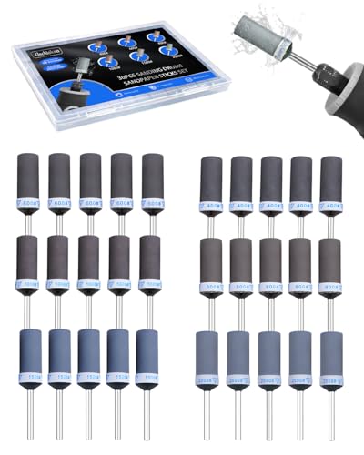30PCS Sanding Drums for Dremel Rotary Tools Accessories, Sanding Bits Kit for Dremel Sanding Bands with 1/8 inch Shank, Sandpaper Sticks Set for Plastic Wood Metal Grinding Polishing 400-2000 Grit