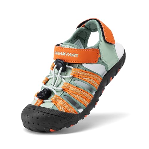 DREAM PAIRS Boys Girls Summer Outdoor Athletic Sport Sandals Hiking Beach Casual Closed Toe Adjustable Multicolor for Toddler/Little/Big Kids,Size 6 Toddler,Green/Orange,171111-K