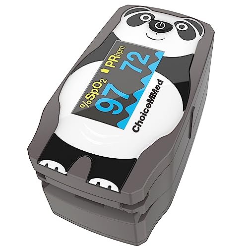 CHOICEMMED OLED Panda Pediatric Pulse Oximeter Fingertip – SP02 Pulse Oximeter for Kids – Children Pulse Oximeter with Color OLED Screen - Child O2 Saturation Monitor with Batteries (Not for Infant or Newborn)