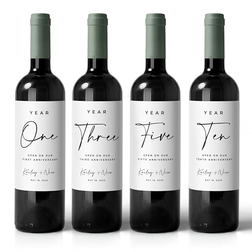 Custom Anniversary Wine Bottle Labels, Wedding Guest Book Idea, Bridal Shower Gift Basket, Custom Wedding Wine Labels, Marriage Milestone Bottle Stickers (Large Wine 5x4)