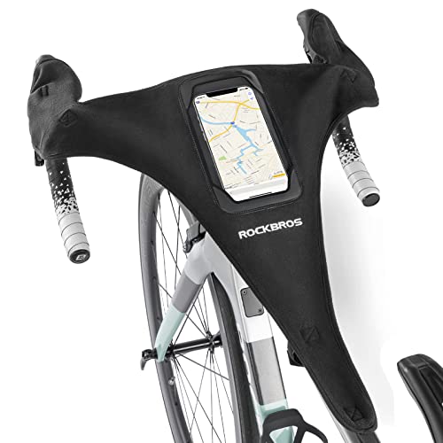 ROCKBROS Bike Sweat Guard Road Bike Sweat Net Bicycle Trainer Roller Sweat Absorb Guard Strap Net Cover Bike Frame Sweat Guard with Phone Pouch TPU Touch Screen