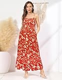 Women Floral Dress Sleeveless Square Neck Spaghetti Straps Dress Boho Holiday Flowy Maxi Sundress Red Yellow Floral XL